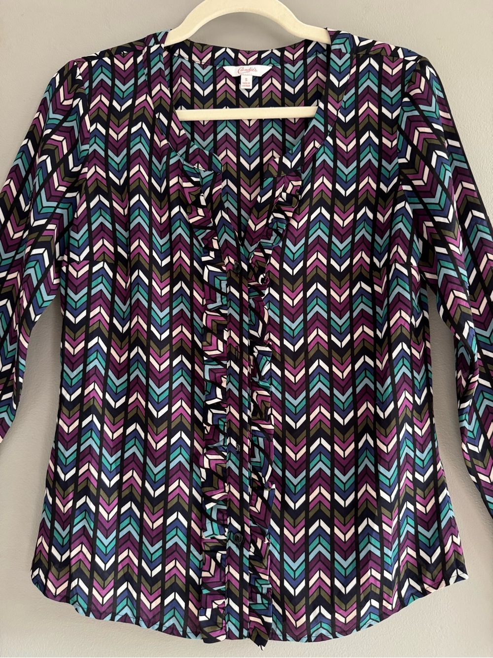 💥Last Chance!! 3 for $25!  Women's Chevron Ruffle Front Blouse